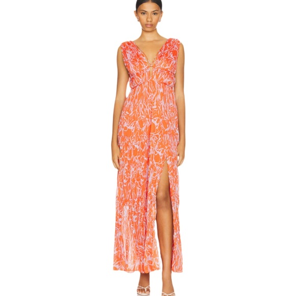 Revolve X Astr The Label Pescadero Maxi Dress in Red Orange Abstract Small - Picture 1 of 16